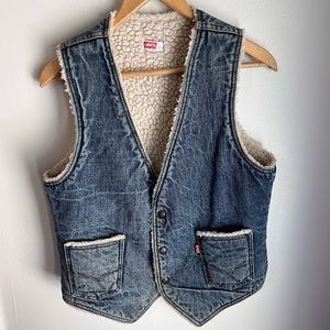 Levi’s Vintage Orange Tab Denim Sherpa Vest Size Medium